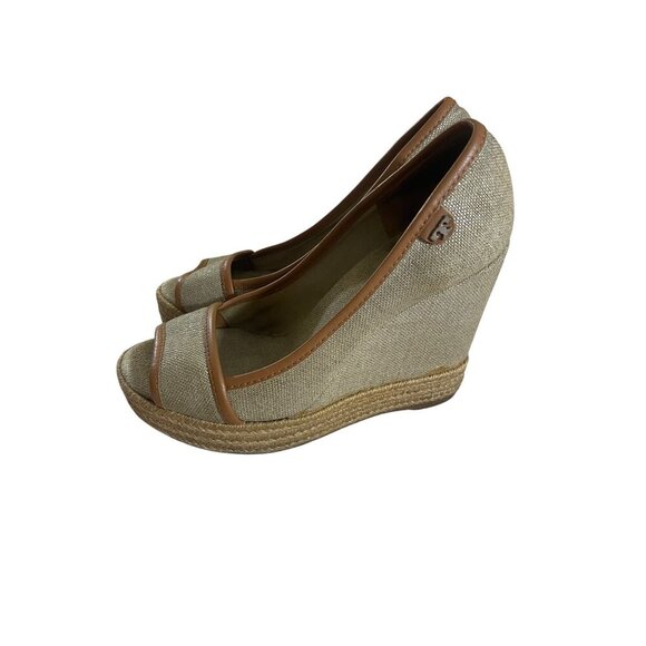 Tory Burch Women's Majorca Open Toe Metallic Wedge Shoes - 37 - Picture 1 of 13